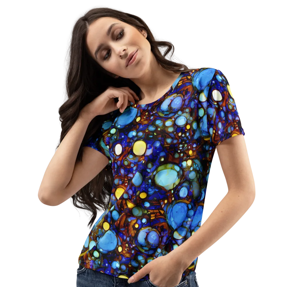 Blue Fireworks on Women's Crew Neck T-Shirt — Left Front
