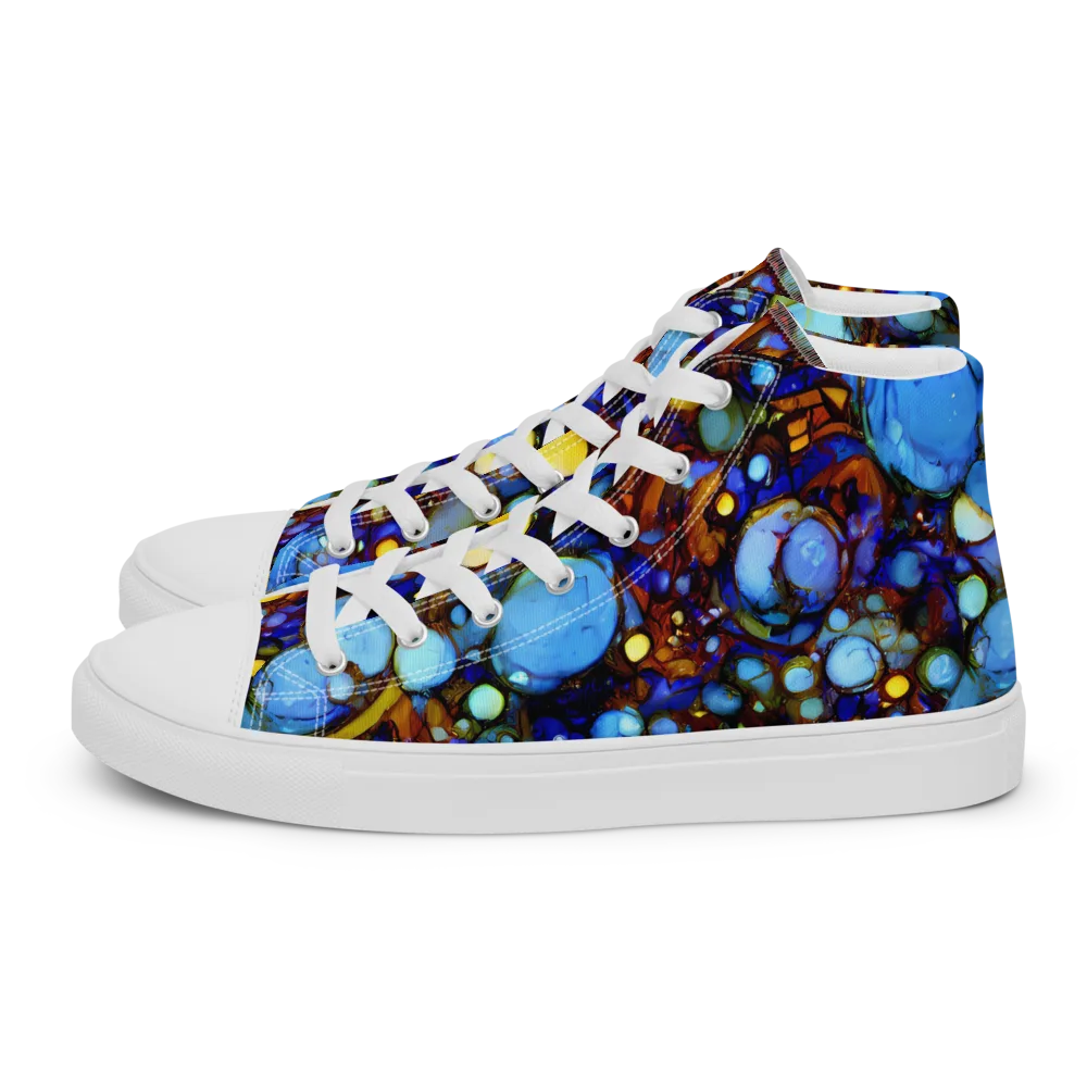 Blue Fireworks on Women's High Top Canvas Shoes — Left