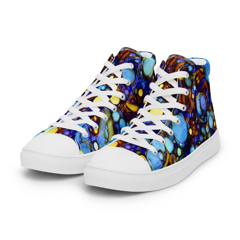 Blue Fireworks on Women's High Top Canvas Shoes — Left Front