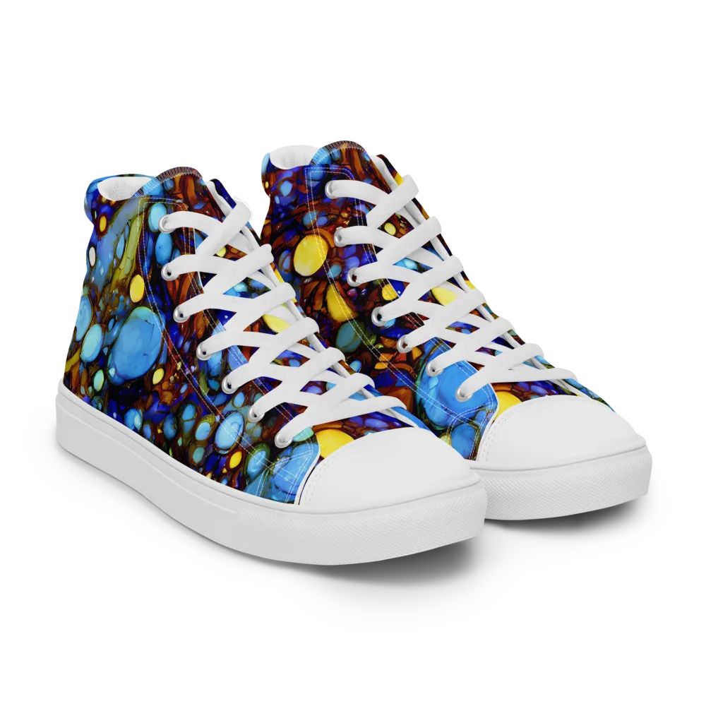 Blue Fireworks on Women's High Top Canvas Shoes — Right Front