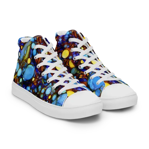 Blue Fireworks on a Women's High Top Canvas Shoes
