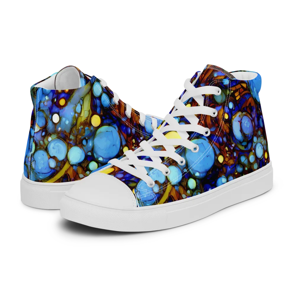 Blue Fireworks on Women's High Top Canvas Shoes — Left