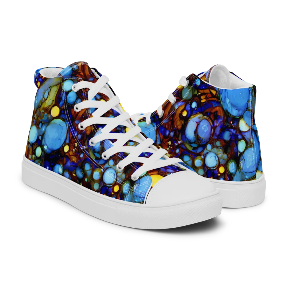 Blue Fireworks on Women's High Top Canvas Shoes — Right