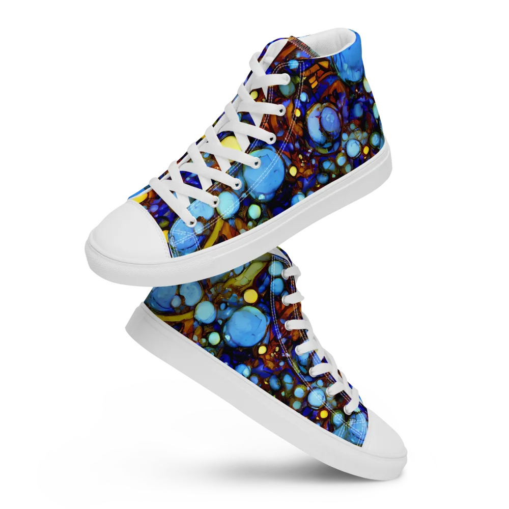 Blue Fireworks on Women's High Top Canvas Shoes — Front
