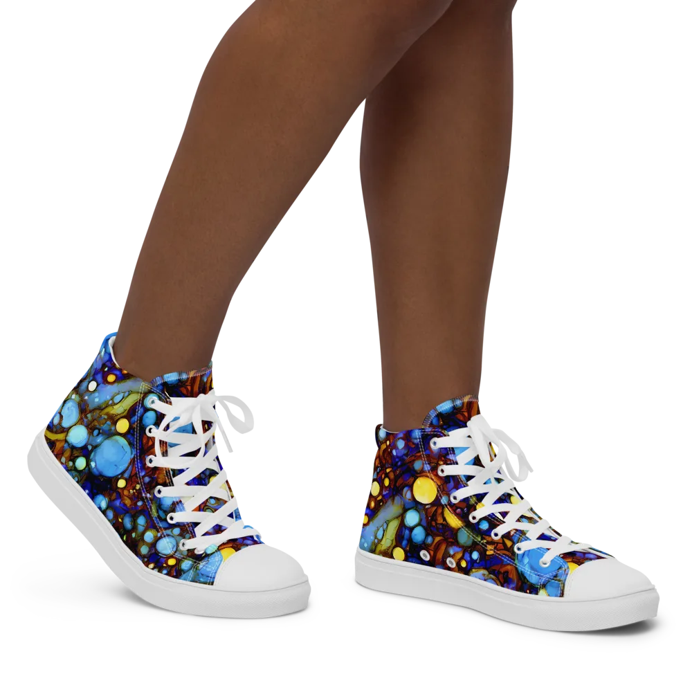 Blue Fireworks on Women's High Top Canvas Shoes — Right