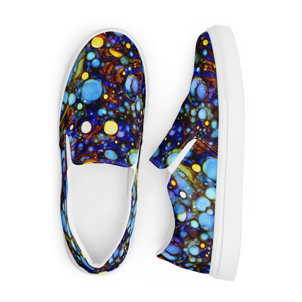 Blue Fireworks on Men's Slip-On Canvas Shoes — Front