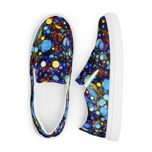 Blue Fireworks on a Men's Slip-On Canvas Shoes