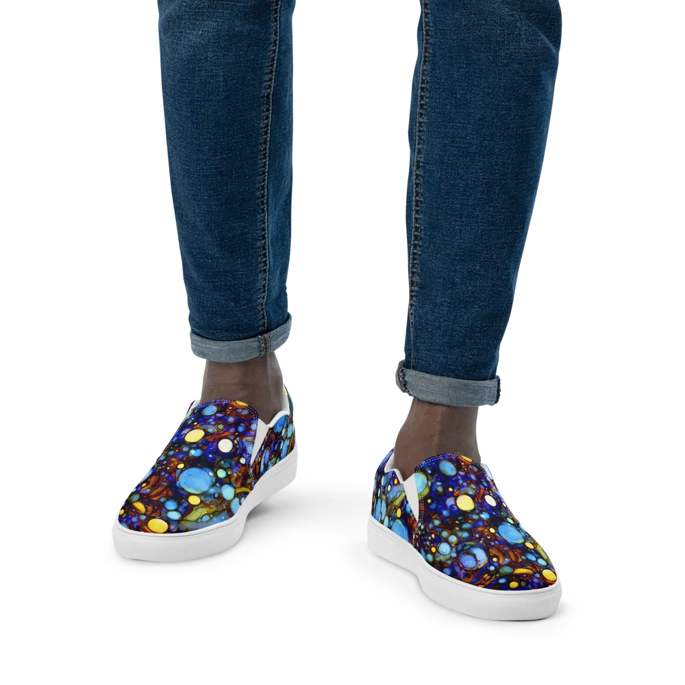 Blue Fireworks on Men's Slip-On Canvas Shoes — Front