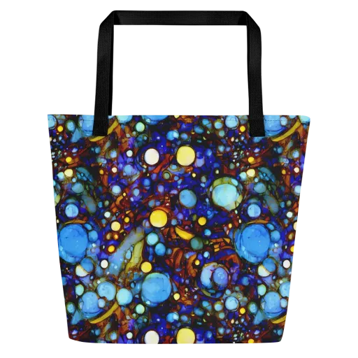 Blue Fireworks on a Large Tote Bag W/ Pocket