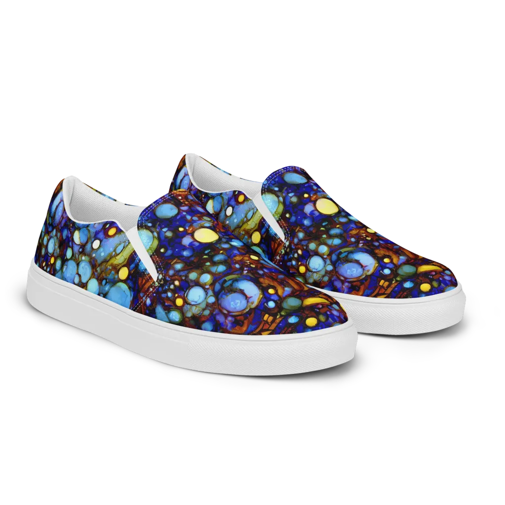 Blue Fireworks on Women's Slip-On Canvas Shoes — Right Front