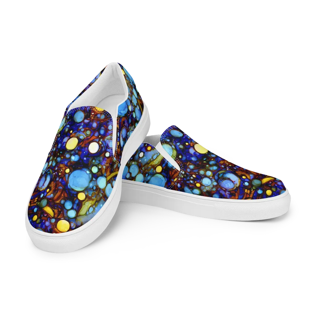 Blue Fireworks on Women's Slip-On Canvas Shoes — Left Front