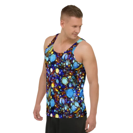 Blue Fireworks on a Men's Tank Top