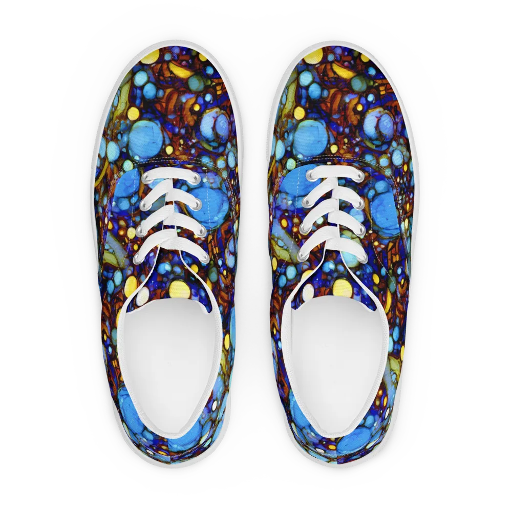 Blue Fireworks on Men's Lace-Up Canvas Shoes — Front