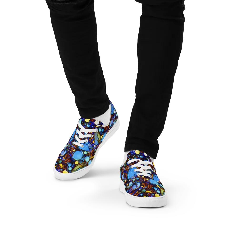 Blue Fireworks on Men's Lace-Up Canvas Shoes — Front