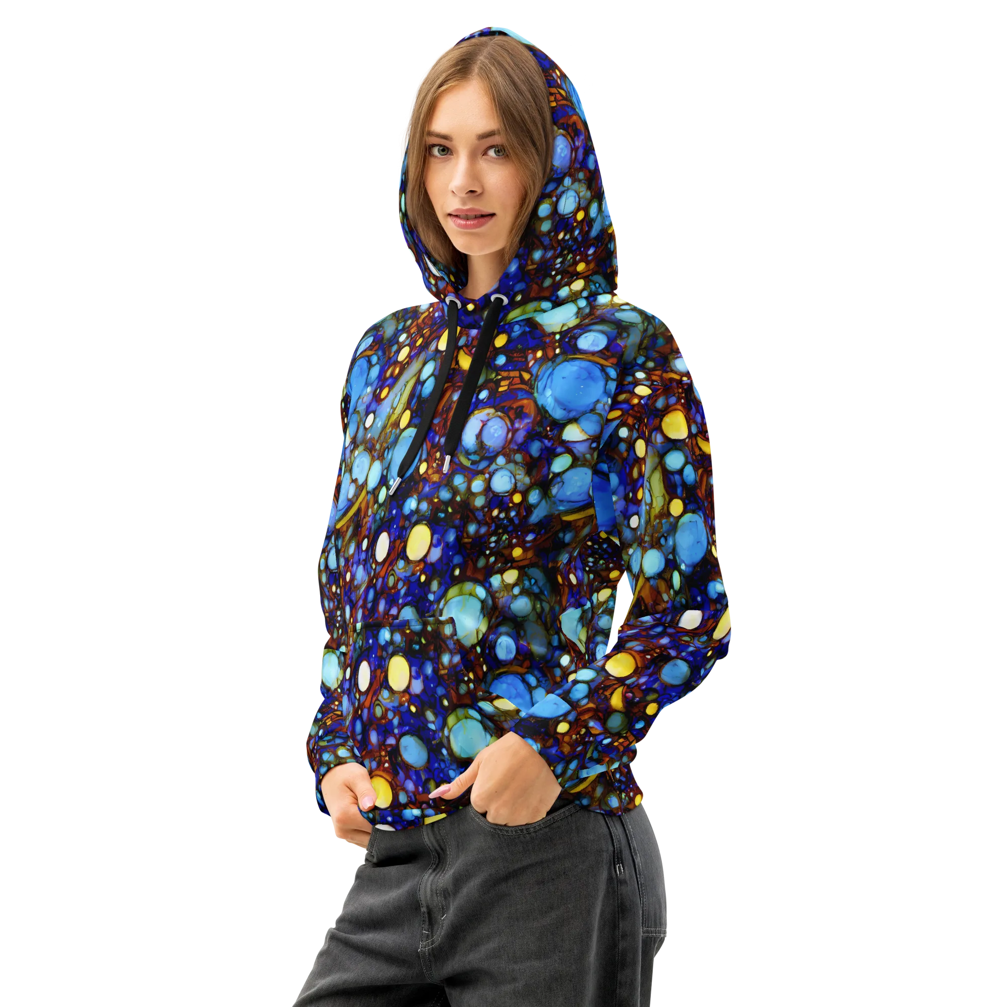 Blue Fireworks on Cotton Hoodie — Left Front