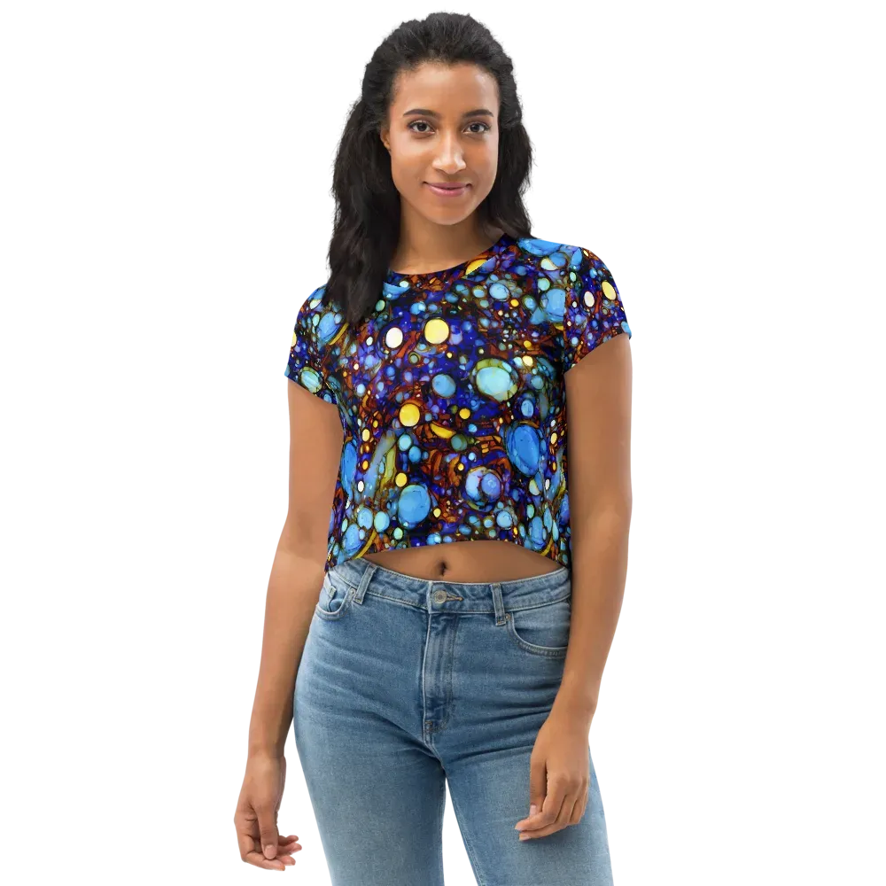 Blue Fireworks on Crop Tee — Front