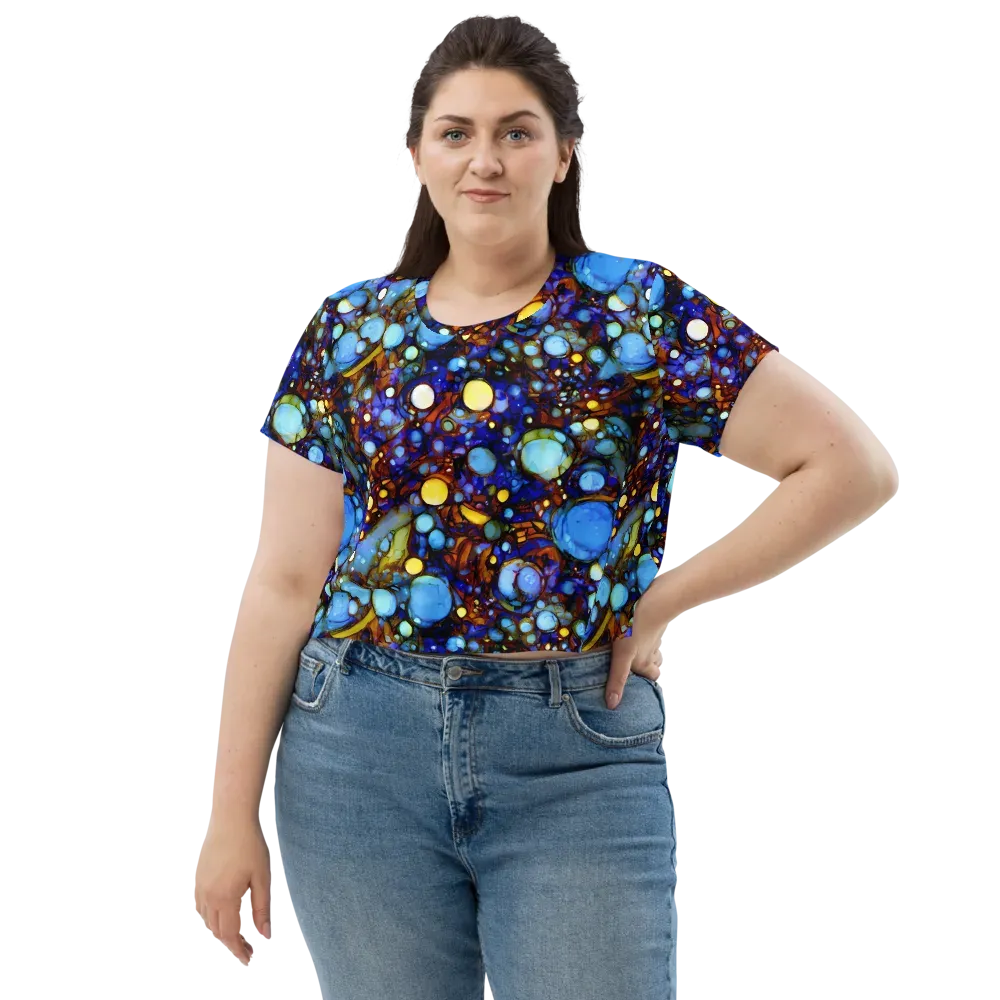 Blue Fireworks on Crop Tee — Front