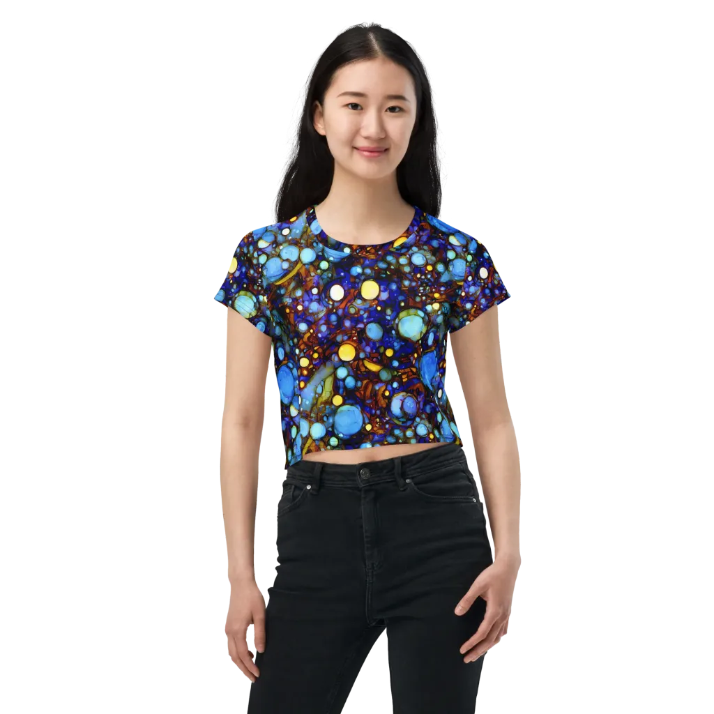 Blue Fireworks on Crop Tee — Front