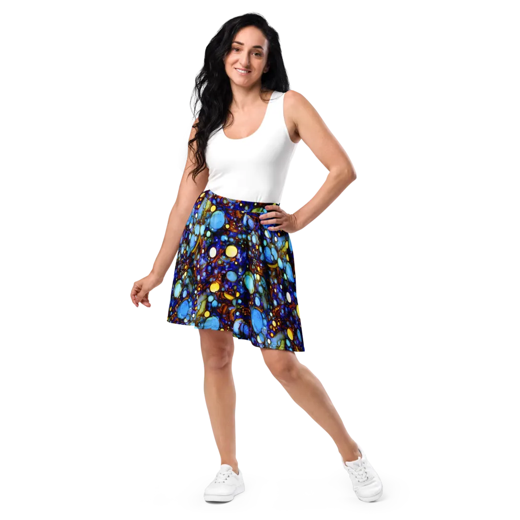 Blue Fireworks on Skater Skirt — Front