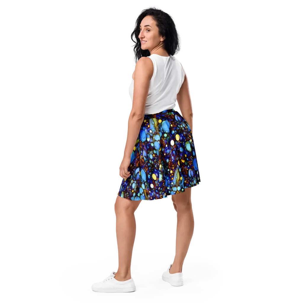 Blue Fireworks on Skater Skirt — Back