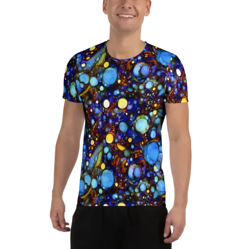 Blue Fireworks on a Men's Athletic T-Shirt