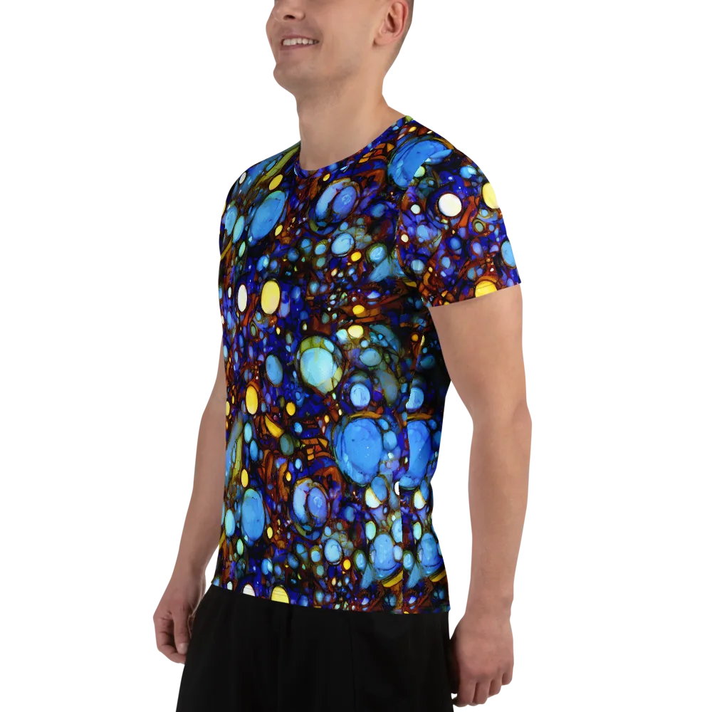 Blue Fireworks on Men's Athletic T-Shirt — Left