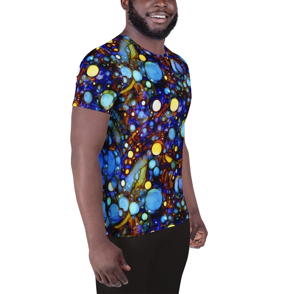 Blue Fireworks on Men's Athletic T-Shirt — Right