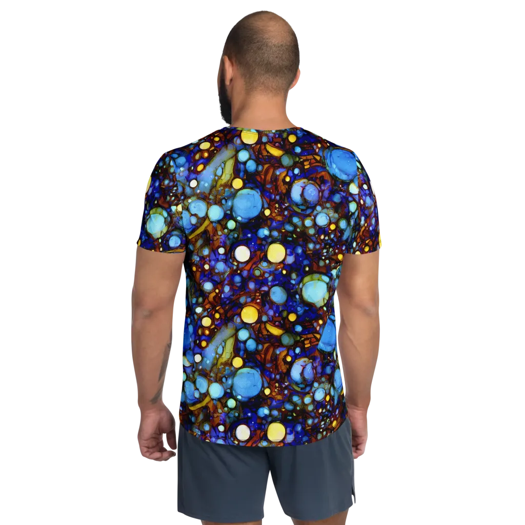 Blue Fireworks on Men's Athletic T-Shirt — Back