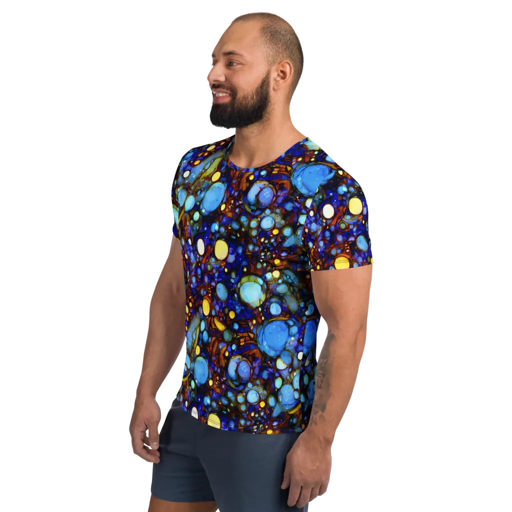 Blue Fireworks on Men's Athletic T-Shirt — Left