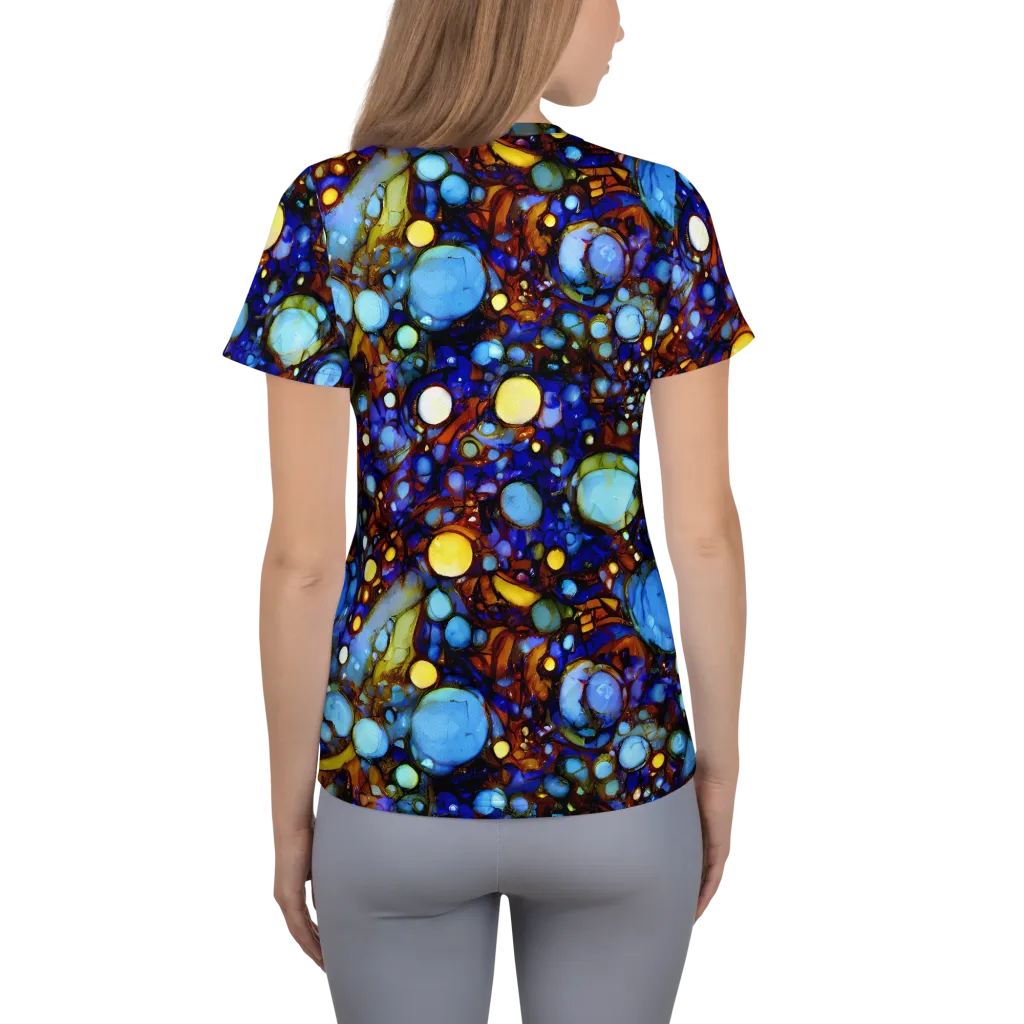 Blue Fireworks on Women's Athletic T-Shirt — Back