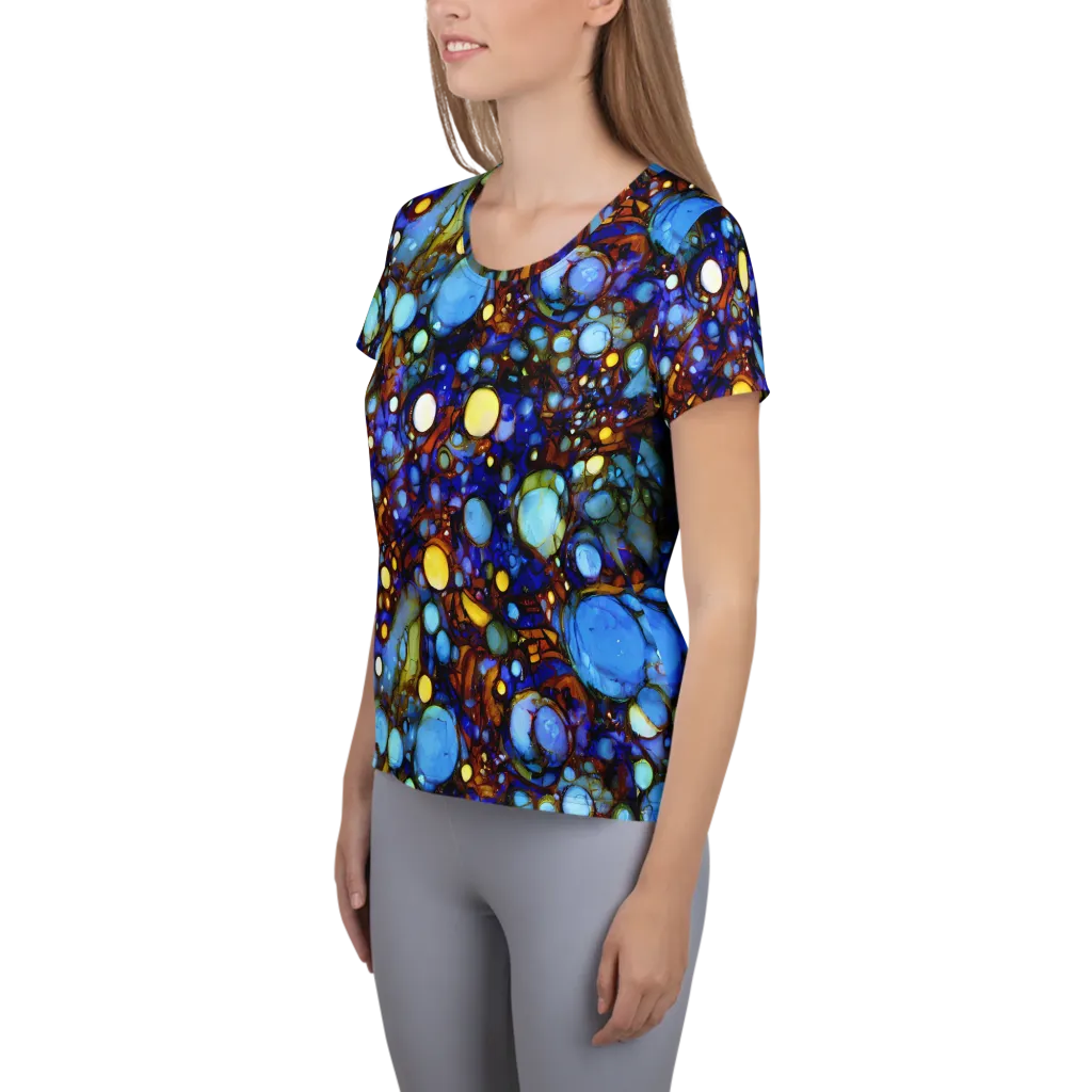 Blue Fireworks on Women's Athletic T-Shirt — Left