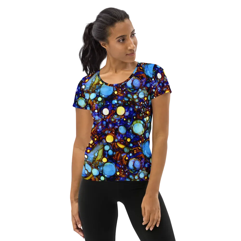 Blue Fireworks on Women's Athletic T-Shirt — Front