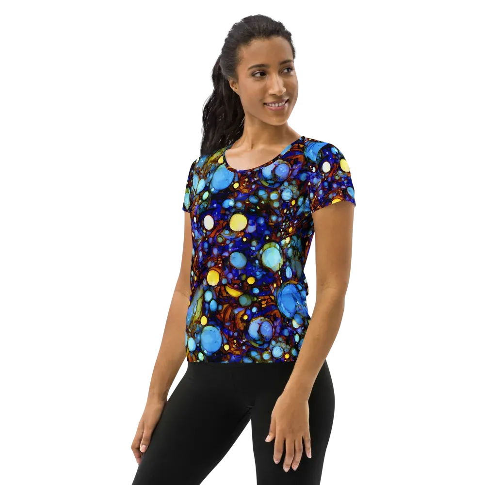 Blue Fireworks on Women's Athletic T-Shirt — Left