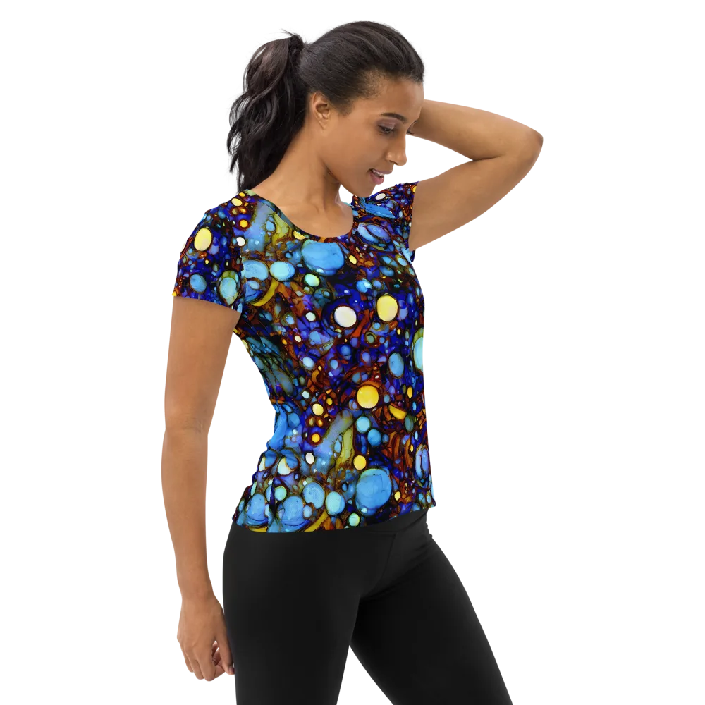 Blue Fireworks on Women's Athletic T-Shirt — Right