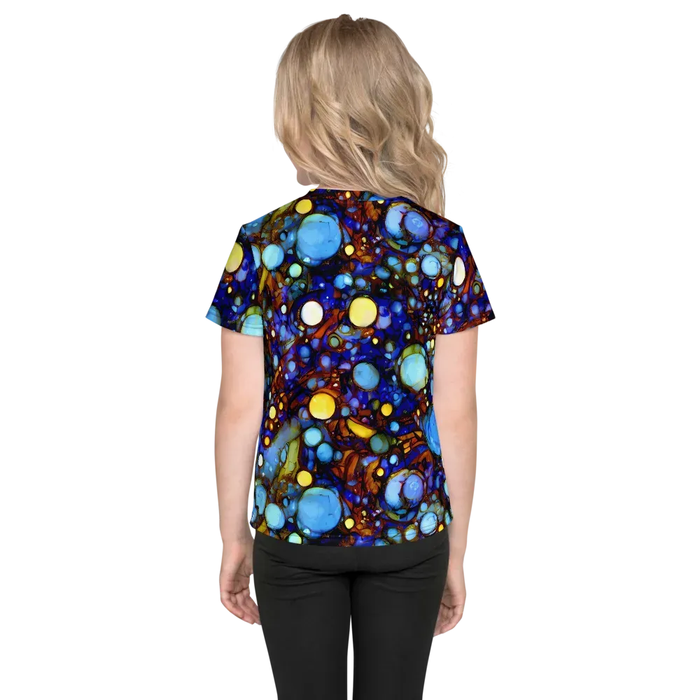Blue Fireworks on Kids Crew Neck T-Shirt — Back