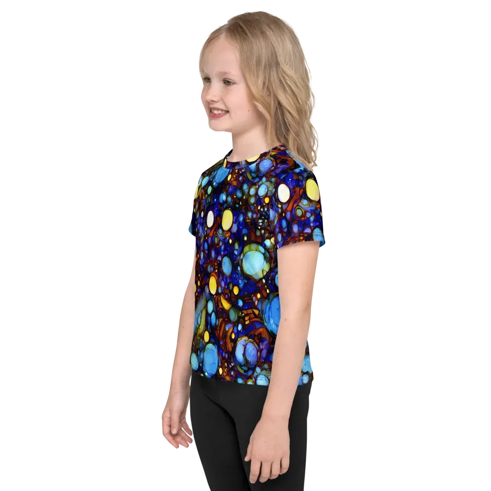Blue Fireworks on Kids Crew Neck T-Shirt — Left