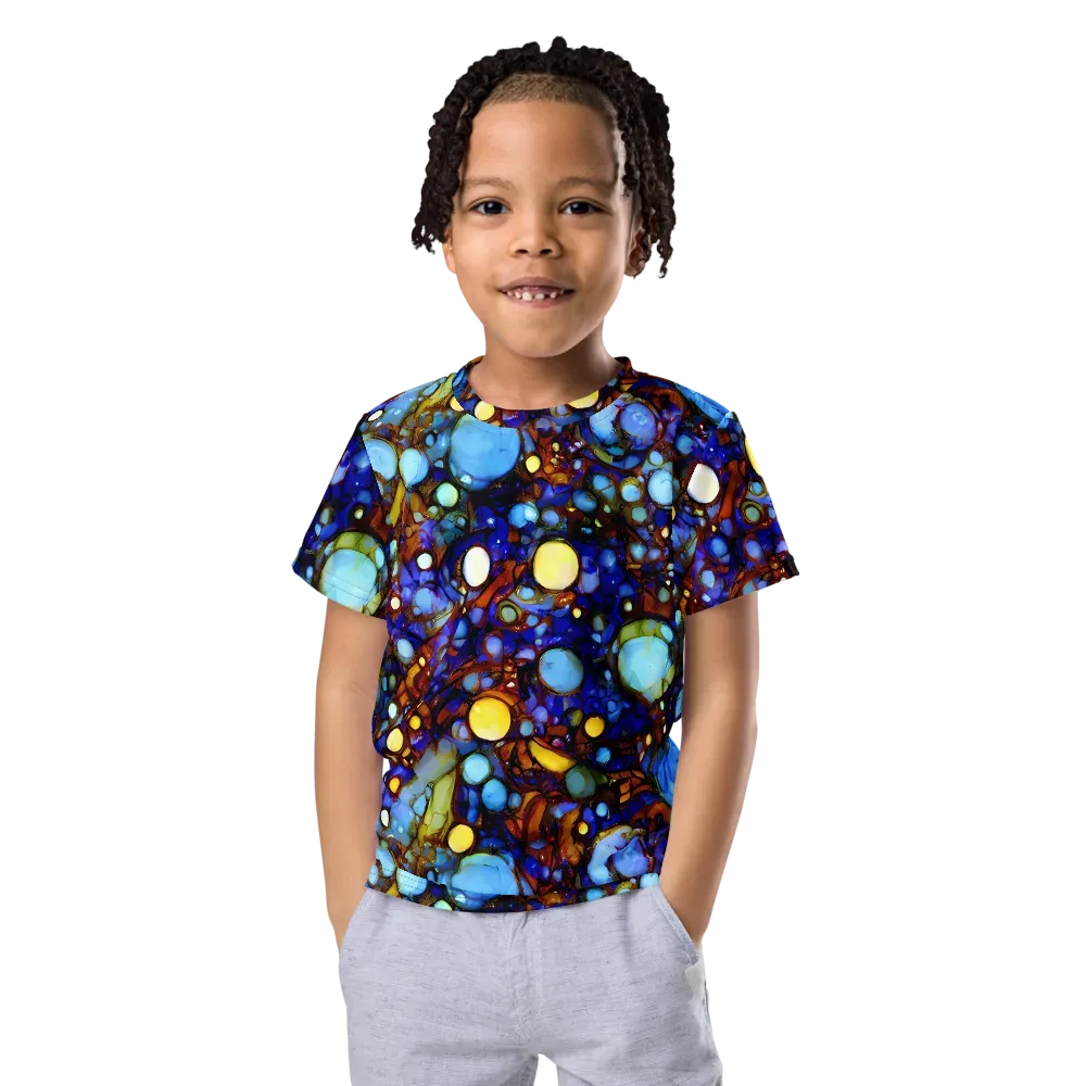 Blue Fireworks on Kids Crew Neck T-Shirt — Front