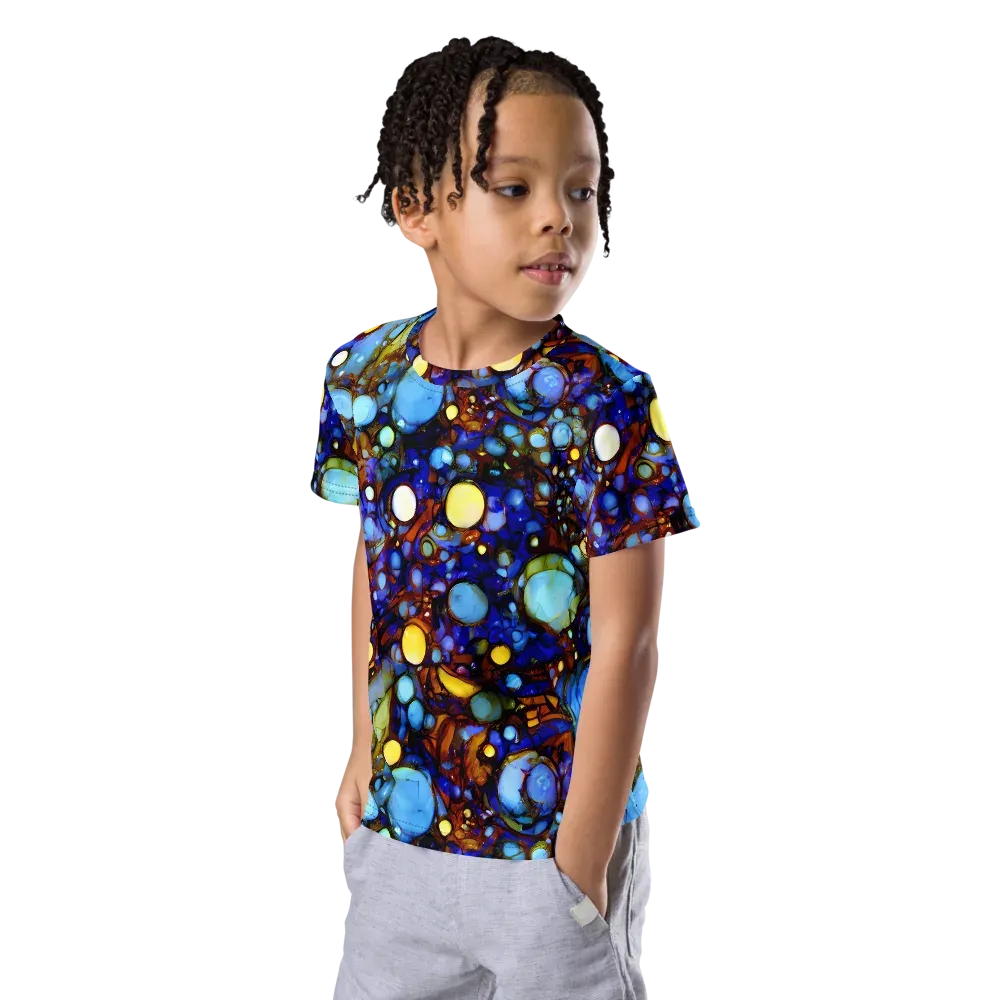 Blue Fireworks on Kids Crew Neck T-Shirt — Left Front