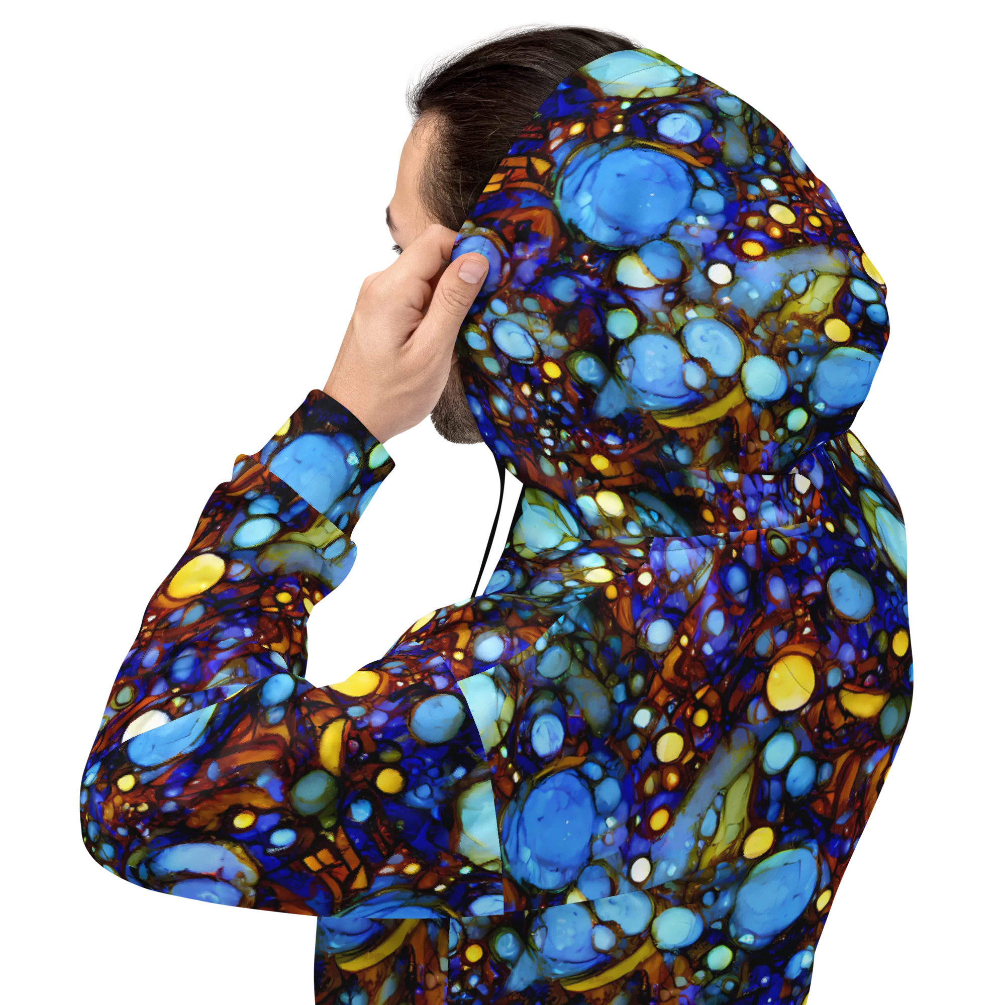Blue Fireworks on Hoodie — Back