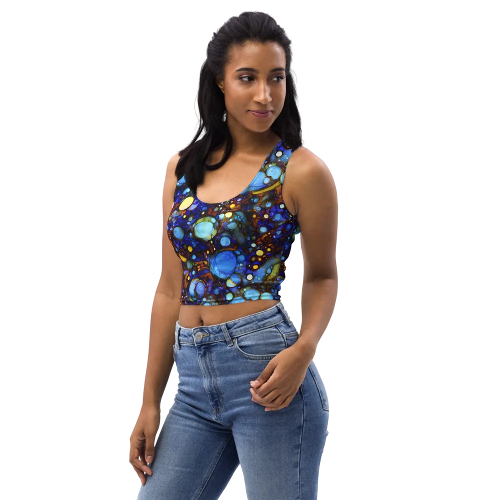 Blue Fireworks on Crop Top — Left Front