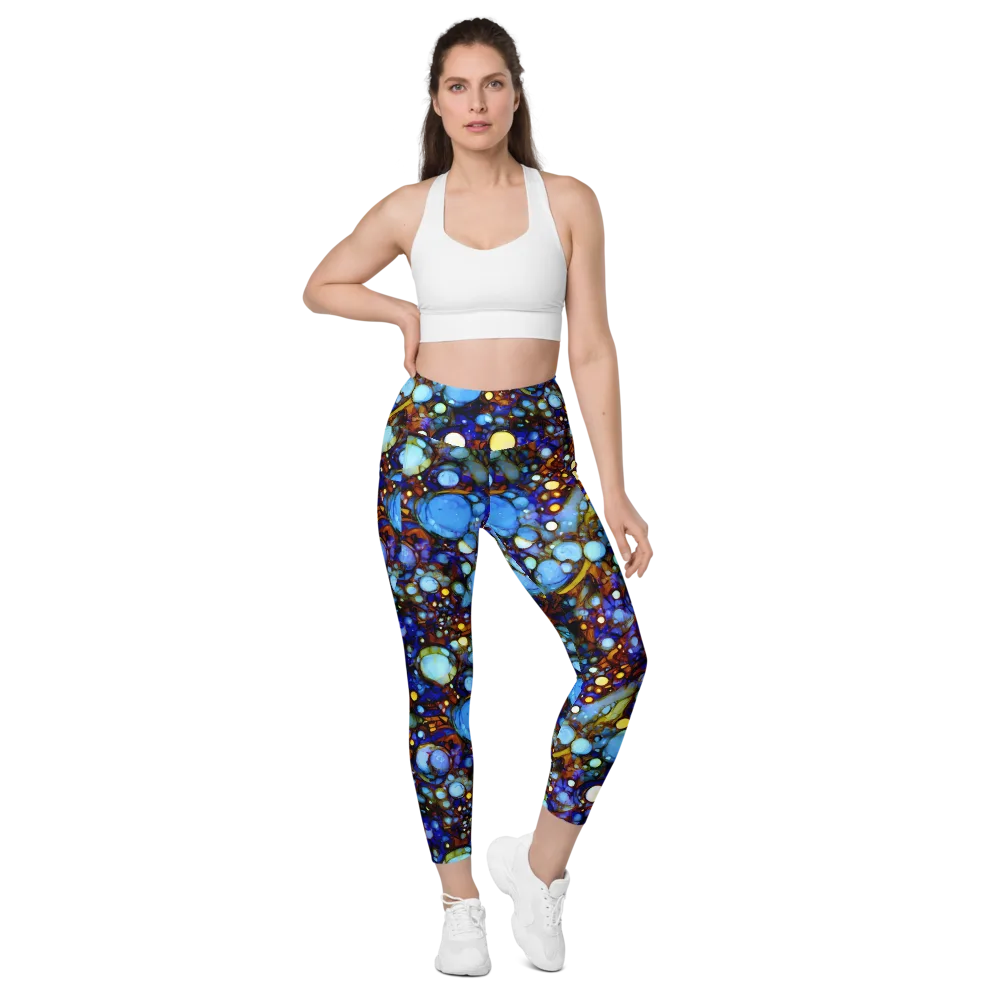 Blue Fireworks on Leggings with Pockets — Front