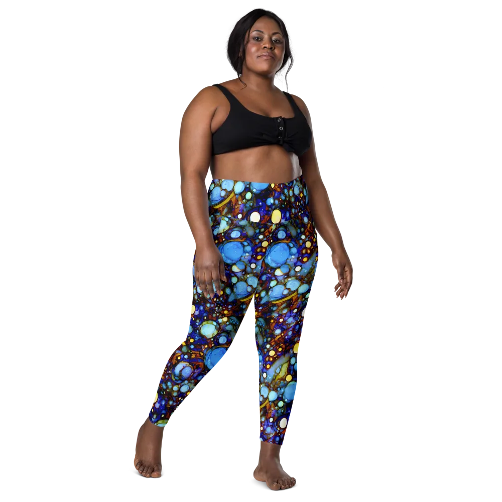 Blue Fireworks on Leggings with Pockets — Front
