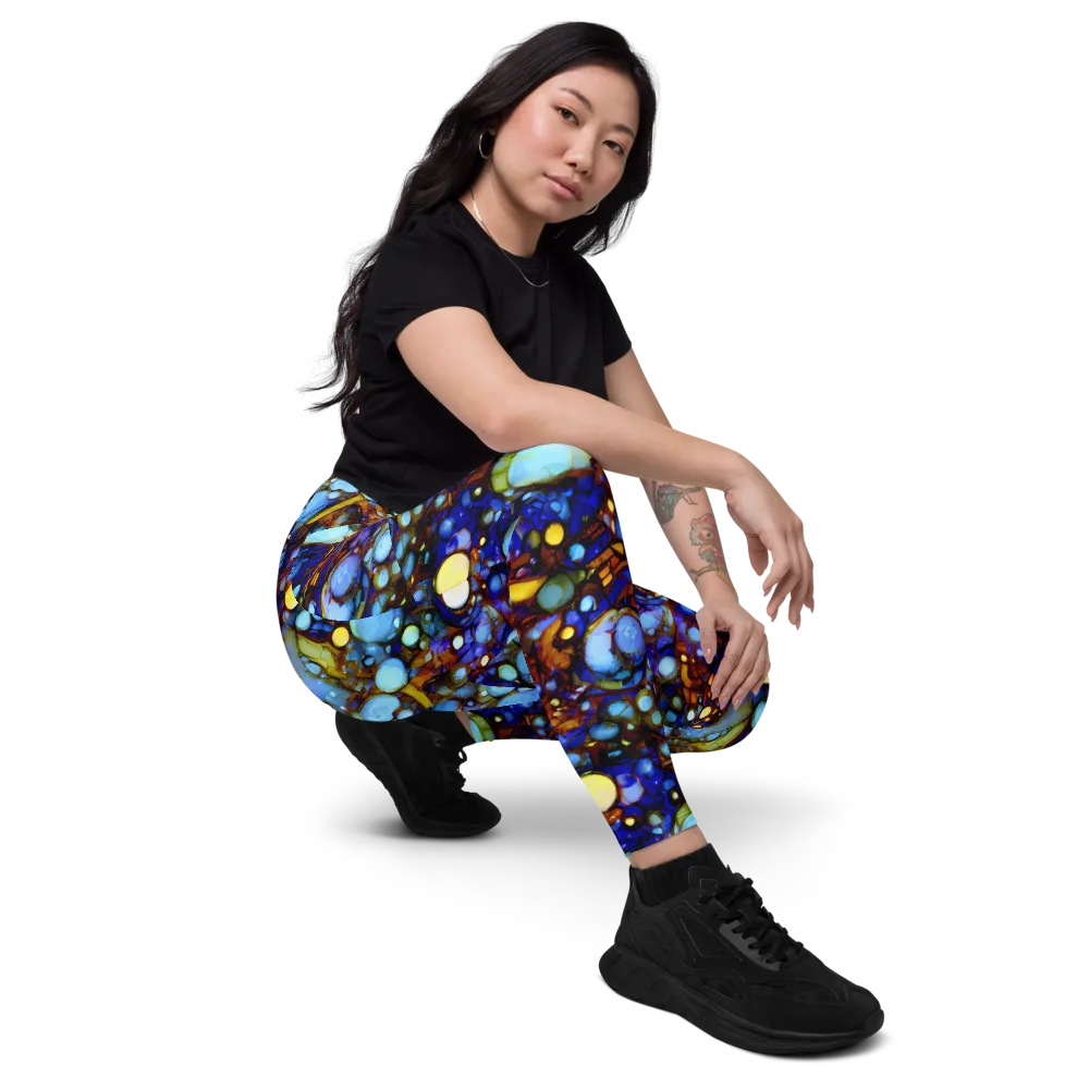 Blue Fireworks on Leggings with Pockets — Right Front