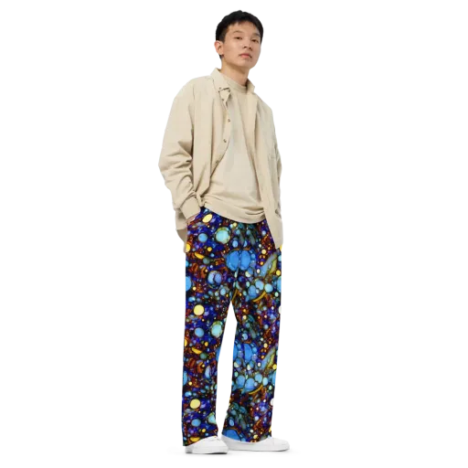 Blue Fireworks on a Wide-Leg Pants