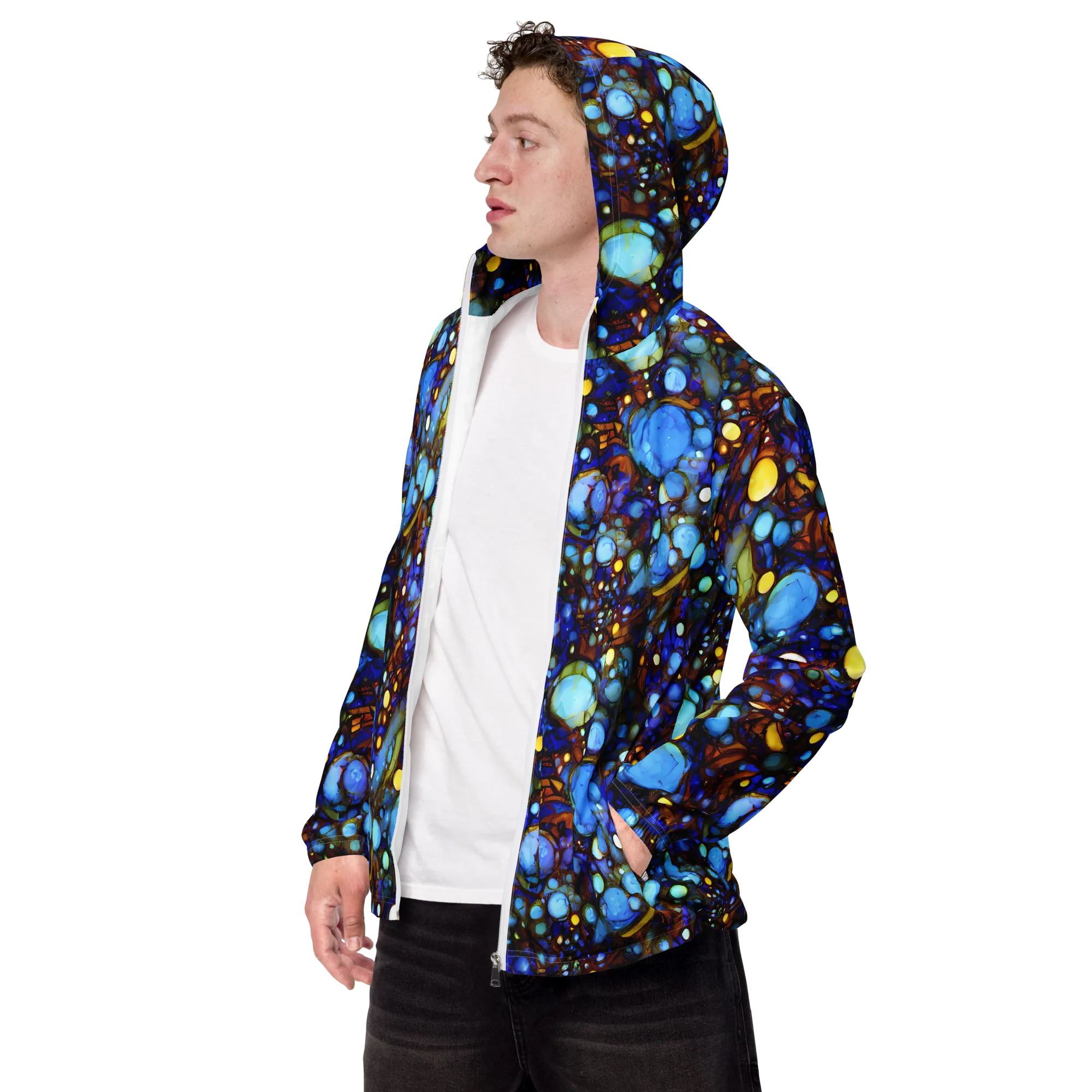 Blue Fireworks on Men's Windbreaker — Left Front