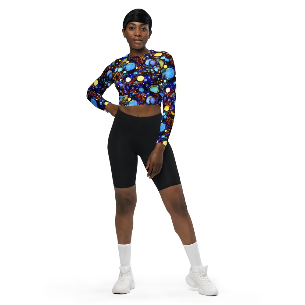 Blue Fireworks on Long Sleeve Crop Top — Front