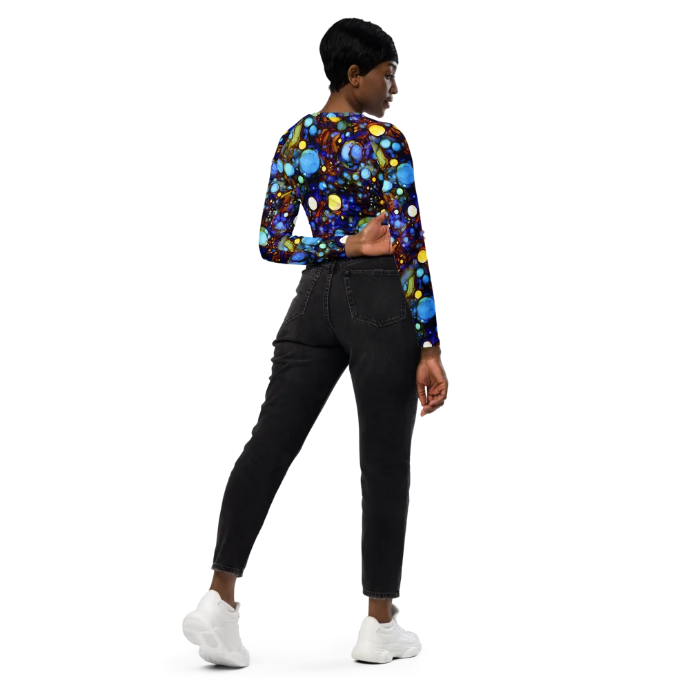 Blue Fireworks on Long Sleeve Crop Top — Right Back