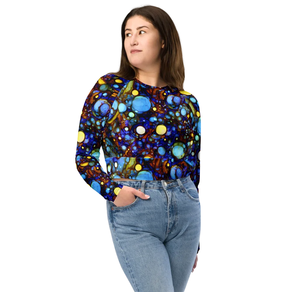 Blue Fireworks on Long Sleeve Crop Top — Front