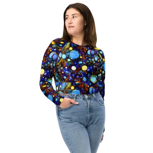 Blue Fireworks on a Long Sleeve Crop Top