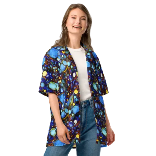 Blue Fireworks on a Button Shirt